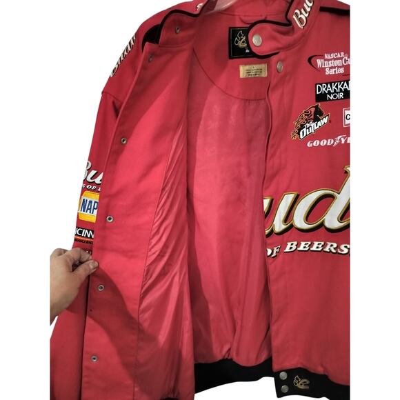 M655)Chase Authentic Dale Earnhardt Jr #8 Budweiser Red Twill Jacket Size Large - Picture 8 of 15